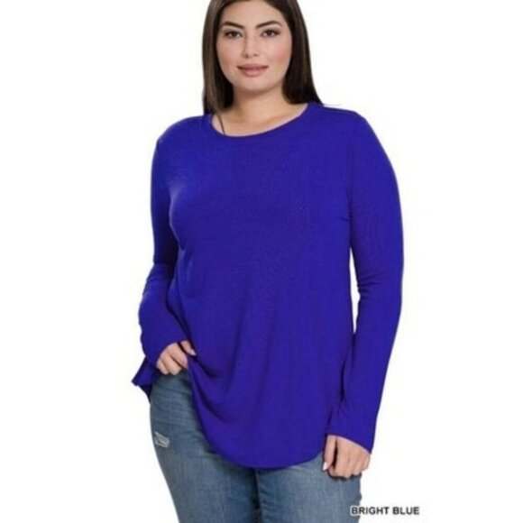Zenana Round Neck Long Sleeve Shirt Round Hem Relaxed Fit Top Plus Size 2X - Picture 2 of 4
